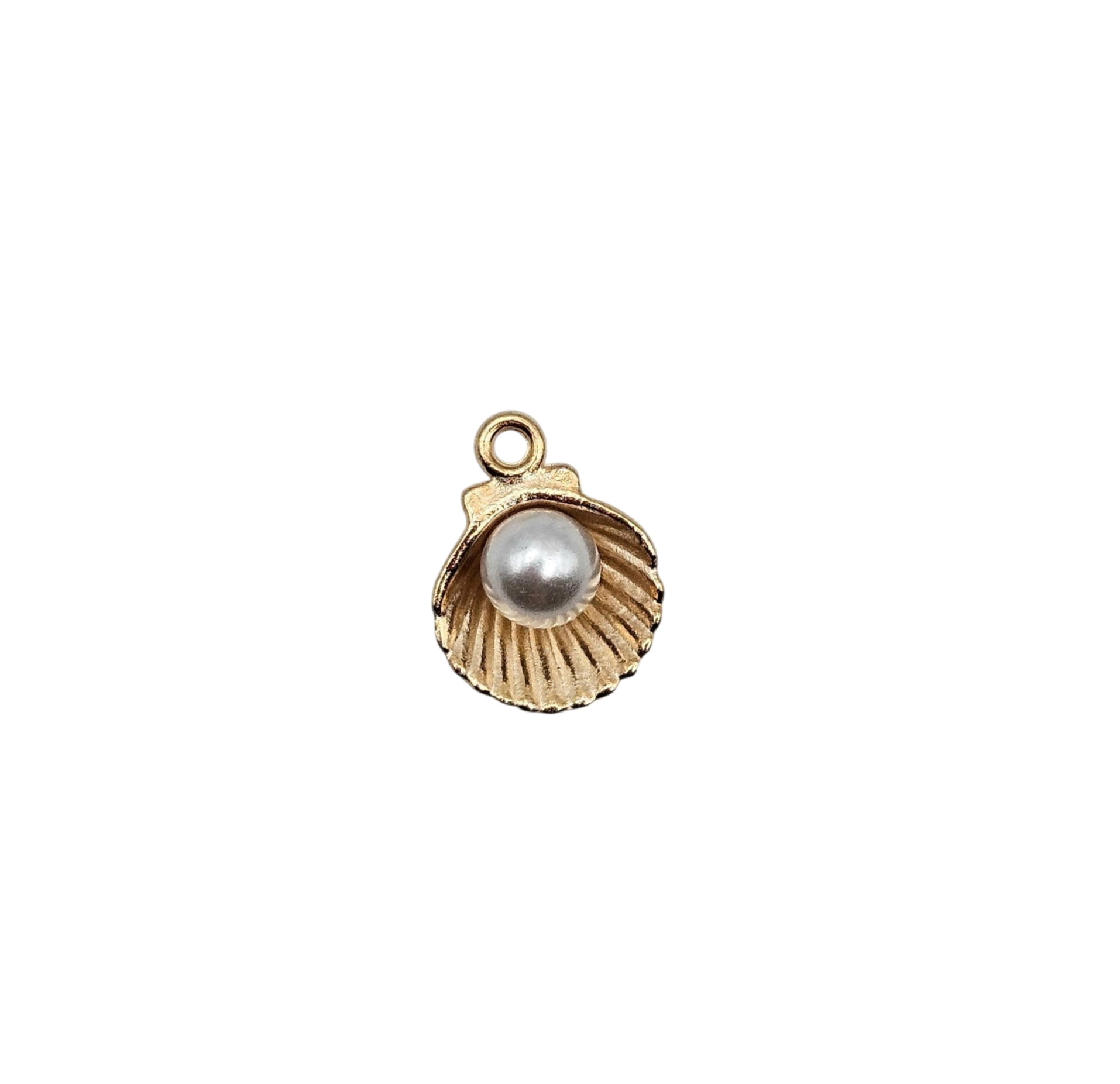 Gold Scallop Shell with Pearl Charm