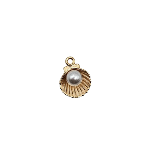 Gold Scallop Shell with Pearl Charm