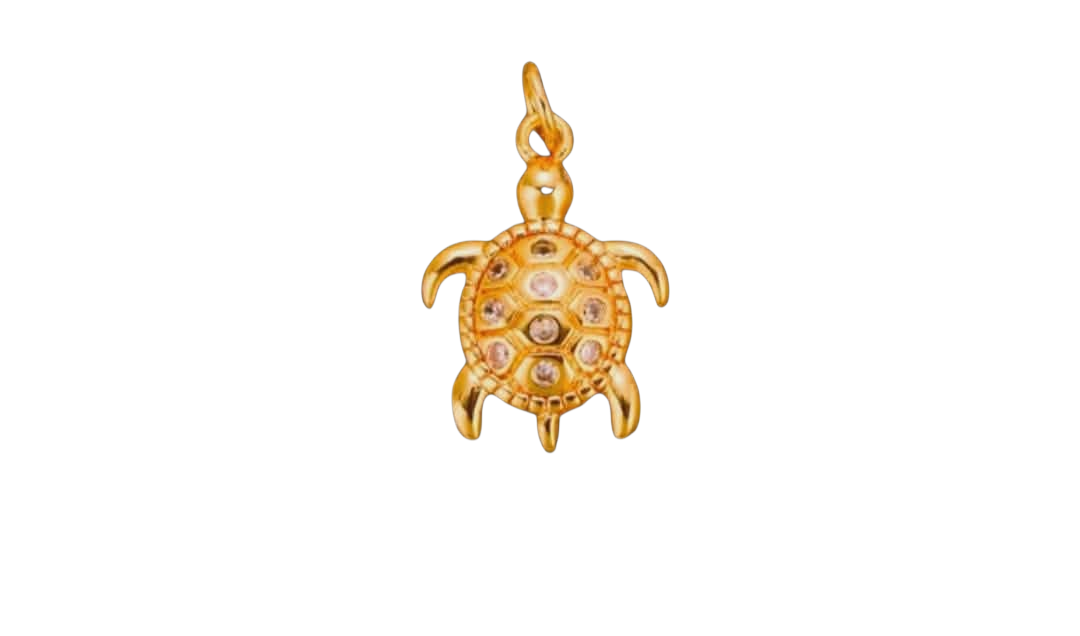 Gold CZ Inlay Sea Turtle Charm (small)