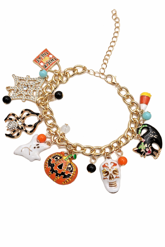 Halloween Charm Bracelet - Adjustable Alloy Pumpkin & Spider Pendant Hand Chain