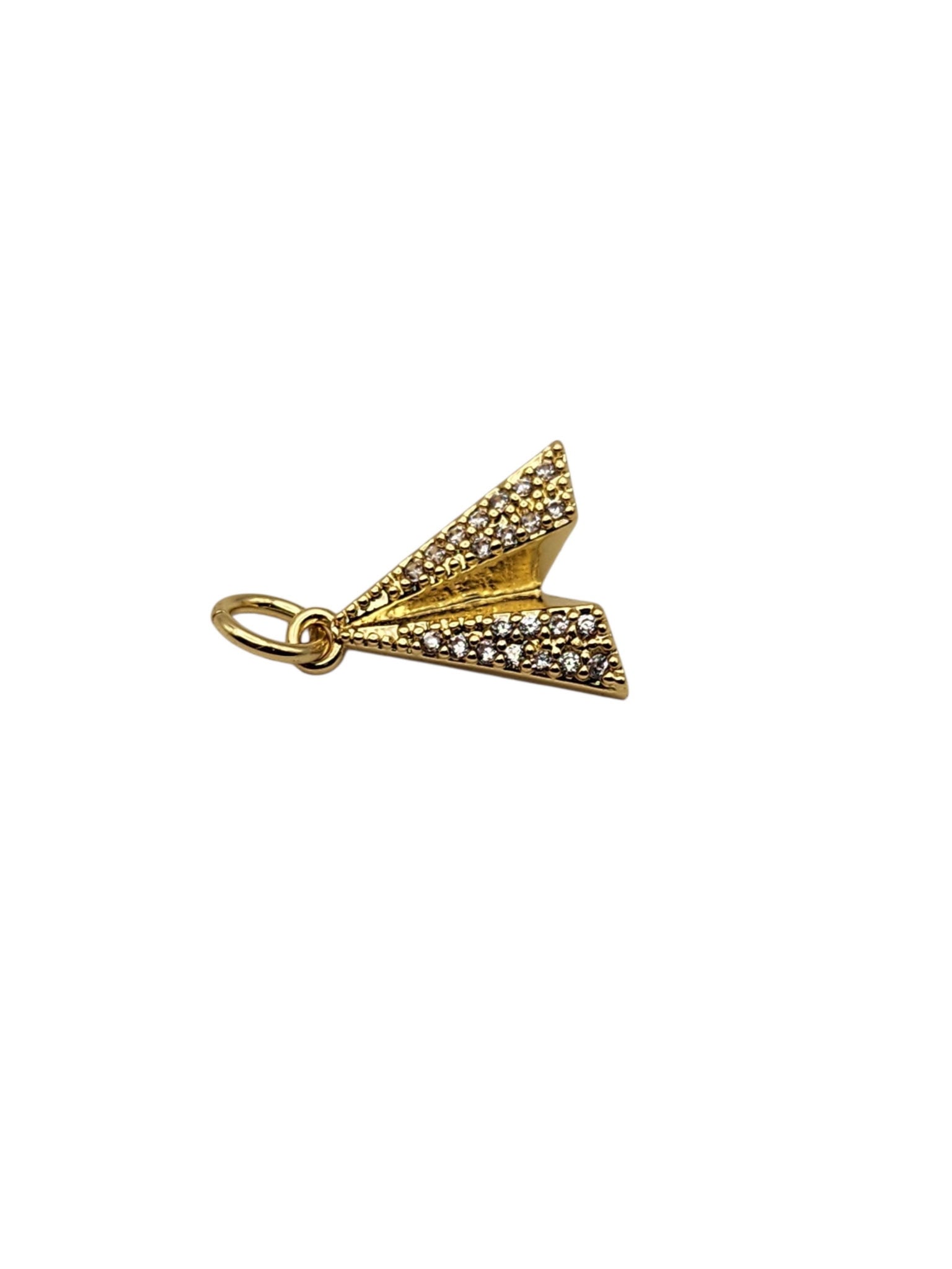 Gold Bedazzled Paper Airplane Charm